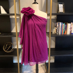 Marchesa Notte one shoulder purple flower dress